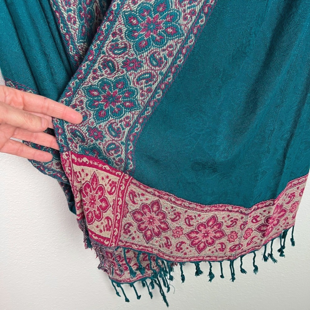 Time for Me Teal Paisley Floral Kimono Cardigan Viscose Womens 2X Boho Festival - Picture 10 of 13